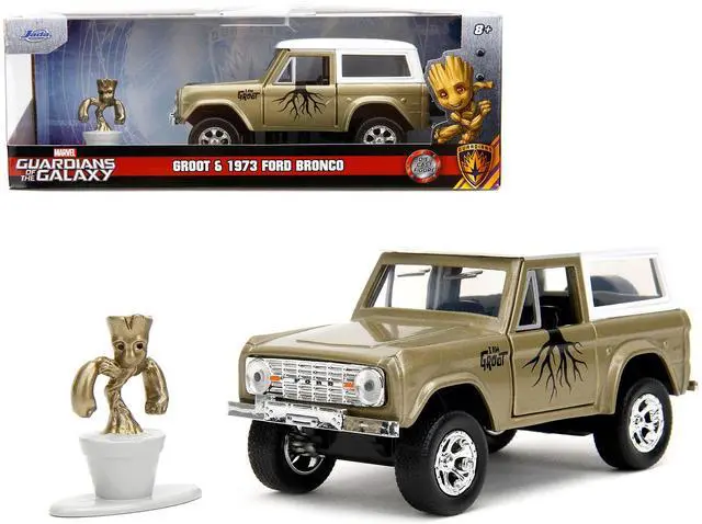 Alt view image 10 of 11 - 1973 Ford Bronco Gold Met. w/White Top & Groot Figure "Guardians of the Galaxy" "Marvel" Series 1/32 Diecast Model Car by Jada