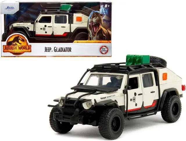 Alt view image 11 of 11 - Jeep Gladiator Truck w/Equipment Shell Beige w/Graphics "Jurassic World Dominion" (2022) Movie 1/32 Diecast Model Car by Jada