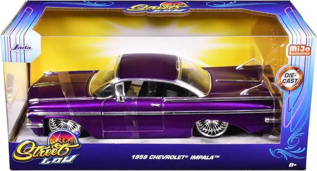 Alt view image 6 of 6 - 1959 Chevrolet Impala Lowrider Candy Purple with DUB Wire Wheels "Street Low" Series 1/24 Diecast Model Car by Jada