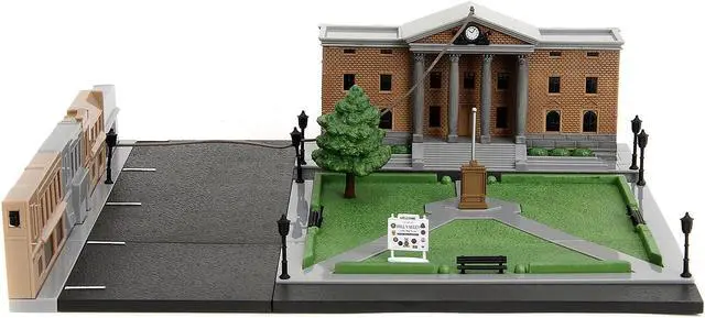 Alt view image 8 of 11 - Hill Valley Courthouse Diorama with Black Pickup Truck and Delorean "Back to the Future" (1985) Movie "Nano Scene" Model by Jada