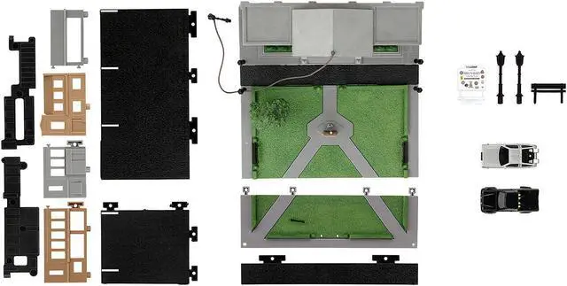 Alt view image 9 of 11 - Hill Valley Courthouse Diorama with Black Pickup Truck and Delorean "Back to the Future" (1985) Movie "Nano Scene" Model by Jada