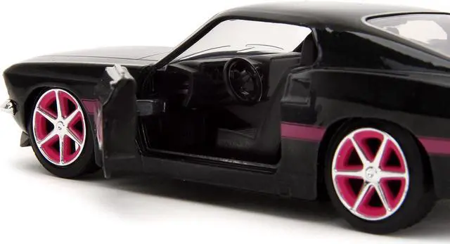 Alt view image 9 of 11 - 1969 Ford Mustang Black Metallic with Pink Stripes and Wheels "Pink Slips" Series 1/32 Diecast Model Car by Jada
