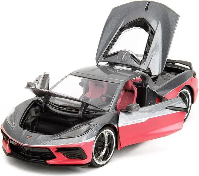 Alt view image 9 of 11 - 2020 Chevrolet Corvette Gray Metallic and Pink "Pink Slips" Series 1/24 Diecast Model Car by Jada