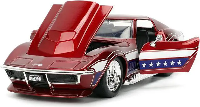 Alt view image 9 of 11 - 1969 Chevrolet Corvette Stingray ZL1 Red Metallic w/Stars and Stripes Graphics "Bigtime Muscle" 1/24 Diecast Model Car by Jada