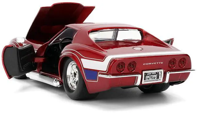 Alt view image 8 of 11 - 1969 Chevrolet Corvette Stingray ZL1 Red Metallic w/Stars and Stripes Graphics "Bigtime Muscle" 1/24 Diecast Model Car by Jada