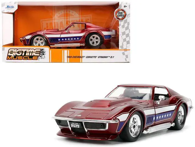 Alt view image 11 of 11 - 1969 Chevrolet Corvette Stingray ZL1 Red Metallic w/Stars and Stripes Graphics "Bigtime Muscle" 1/24 Diecast Model Car by Jada
