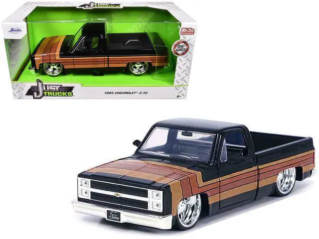 Alt view image 5 of 6 - 1985 Chevrolet C-10 Pickup Truck Black with Stripes and Paradox Wheels "Just Trucks" Series 1/24 Diecast Model Car by Jada