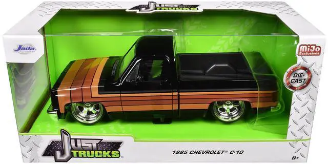 Alt view image 6 of 6 - 1985 Chevrolet C-10 Pickup Truck Black with Stripes and Paradox Wheels "Just Trucks" Series 1/24 Diecast Model Car by Jada