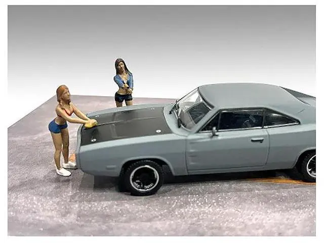 Alt view image 6 of 6 - "Car Wash Girls" Set 2 Jessica and Jennifer 2 Piece Figure Set for 1/43 Scale Models by American Diorama