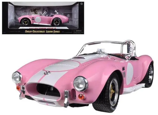 Alt view image 5 of 5 - 1965 Shelby Cobra 427 S/C Pink with White Stripes with Printed Carroll Shelby Signature's on the Trunk 1/18 Diecast Model Car by Shelby Collectibles
