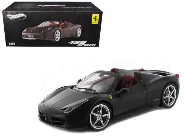 Alt view image 10 of 10 - Ferrari 458 Italia Spider Matt Black Elite Edition 1/18 Diecast Car Model by Hotwheels