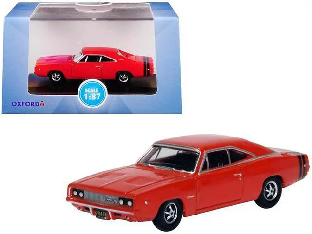 Alt view image 5 of 5 - 1968 Dodge Charger Bright Red with Black Stripes 1/87 (HO) Scale Diecast Model Car by Oxford Diecast