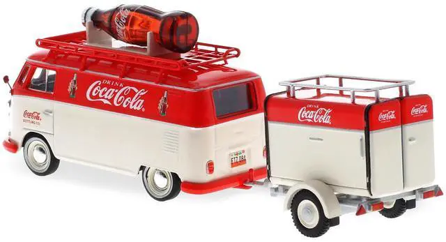 Alt view image 3 of 10 - 1960 Volkswagen T1 Kombi Van with Trailer Red and Cream "Coca Cola" 1/43 Diecast Model Car by Motorcity Classics