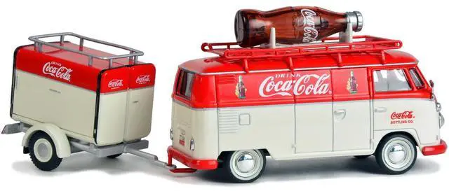 Alt view image 4 of 10 - 1960 Volkswagen T1 Kombi Van with Trailer Red and Cream "Coca Cola" 1/43 Diecast Model Car by Motorcity Classics