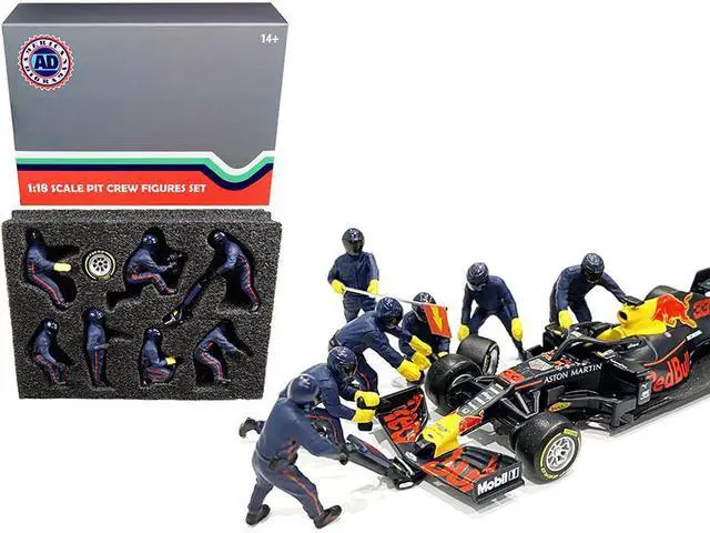 Alt view image 6 of 6 - Formula One F1 Pit Crew 7 Figurine Set Team Blue for 1/18 Scale Models by American Diorama