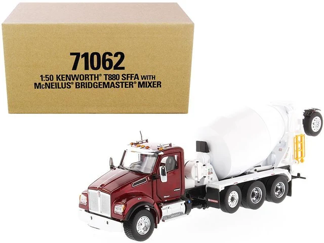 Alt view image 5 of 5 - Kenworth T880 SFFA with McNeilus Bridgemaster Mixer Truck Radiant Red and White 1/50 Diecast Model by Diecast Masters