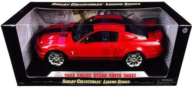 Alt view image 5 of 5 - 2008 Ford Shelby Mustang GT500 Super Snake Red with Black Stripes \Shelby Collectibles Legend\ Series 1/18 Diecast Model Car by Shelby Collectibles"""