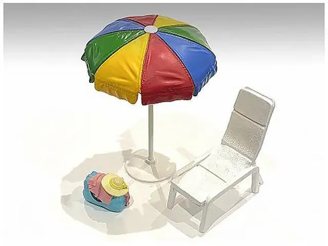 Alt view image 8 of 9 - "Beach Girls" Accessories (Beach Chair and Beach Umbrella and Duffle Bag) for 1/18 Scale Models by American Diorama