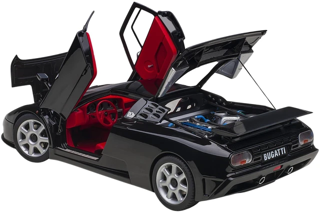 Alt view image 5 of 7 - Bugatti EB110 SS Super Sport Nero Vernice Black with Red Interior and Silver Wheels 1/18 Model Car by Autoart