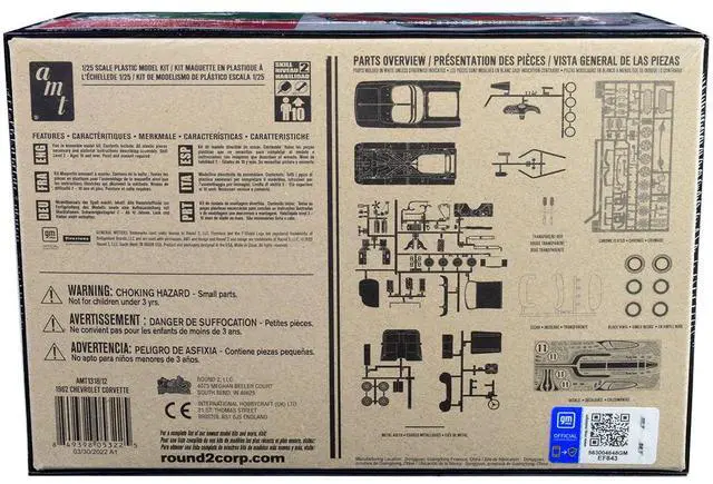 Alt view image 13 of 13 - Skill 2 Model Kit 1962 Chevrolet Corvette 3 in 1 Kit 1/25 Scale Model by AMT
