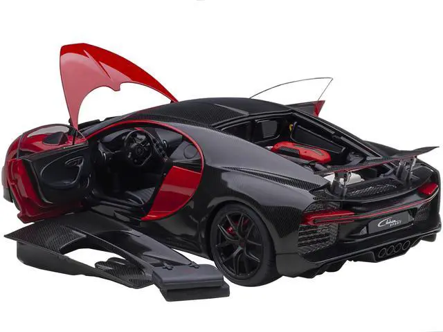 Alt view image 14 of 14 - 2019 Bugatti Chiron Sport Italian Red and Carbon Black 1/18 Model Car by Autoart