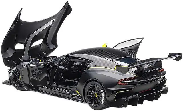 Alt view image 8 of 8 - Aston Martin Vulcan Matt Black with Lime Green Stripes 1/18 Model Car by Autoart