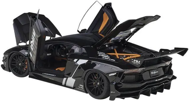 Alt view image 13 of 15 - Lamborghini Aventador Liberty Walk LB-Works Livery Black with Carbon Hood Limited Edition 1/18 Model Car by Autoart