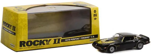 Alt view image 7 of 7 - 1979 Pontiac Firebird T/A Trans Am Black with Hood Phoenix "Rocky II (1979) Movie" 1/43 Diecast Model Car by Greenlight