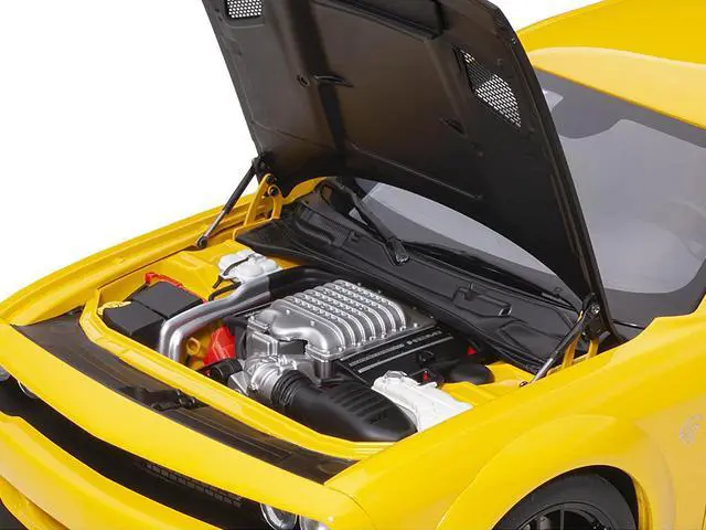 Alt view image 11 of 13 - Dodge Challenger SRT Hellcat Widebody Yellow Jacket with Satin Black Hood 1/18 Model Car by Autoart