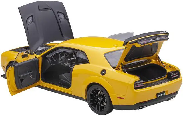 Alt view image 13 of 13 - Dodge Challenger SRT Hellcat Widebody Yellow Jacket with Satin Black Hood 1/18 Model Car by Autoart