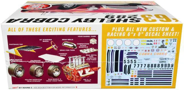 Alt view image 12 of 13 - Skill 2 Model Kit 1963 Shelby Cobra 289 3 in 1 Kit 1/25 Scale Model by AMT