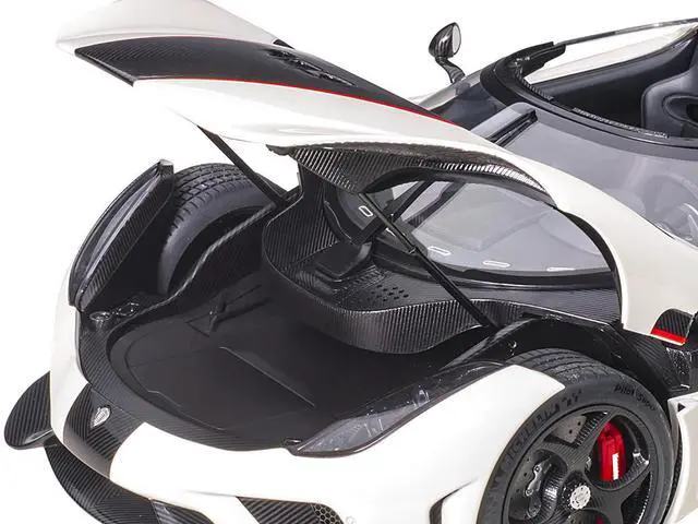 Alt view image 11 of 12 - Koenigsegg Regera White with Black Carbon and Red Stripes 1/18  Model Car by Autoart