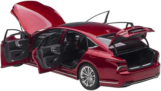Alt view image 12 of 14 - Lexus LS500h Morello Red Metallic with Chrome Wheels 1/18 Model Car by Autoart