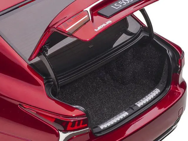 Alt view image 14 of 14 - Lexus LS500h Morello Red Metallic with Chrome Wheels 1/18 Model Car by Autoart