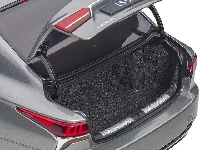 Alt view image 16 of 17 - Lexus LS500h Manganese Luster Gray Metallic with Crimson and Black Interior 1/18 Model Car by Autoart