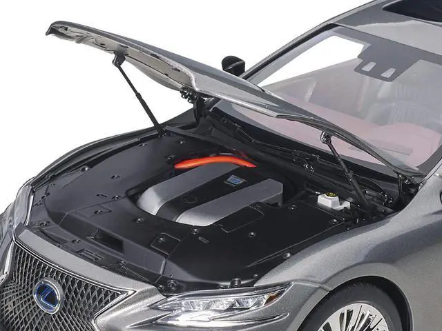 Alt view image 14 of 17 - Lexus LS500h Manganese Luster Gray Metallic with Crimson and Black Interior 1/18 Model Car by Autoart