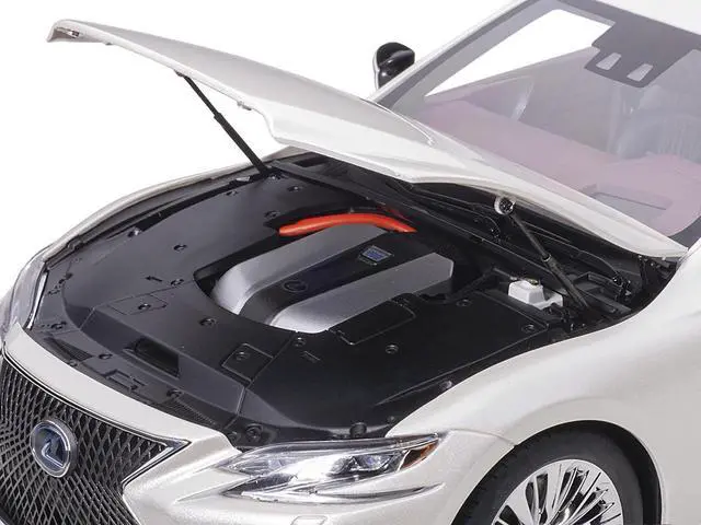 Alt view image 13 of 15 - Lexus LS500h Sonic White Metallic with Crimson and Black Interior 1/18 Model Car by Autoart
