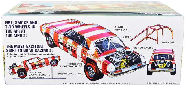 Alt view image 6 of 8 - Skill 2 Model Kit Bill Shrewsberry's L.A. Dart Wheelstander Drag Car "Legends of the Quarter Mile" 1/25 Scale Model Car by MPC