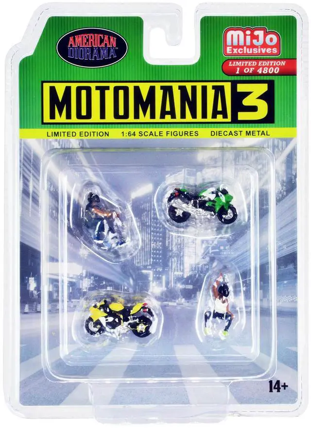 Alt view image 4 of 4 - "Motomania 3" 4 piece Diecast Set (2 Figures and 2 Motorcycles) Limited Ed to 4800 pcs for 1/64 Scale Models by American Diorama