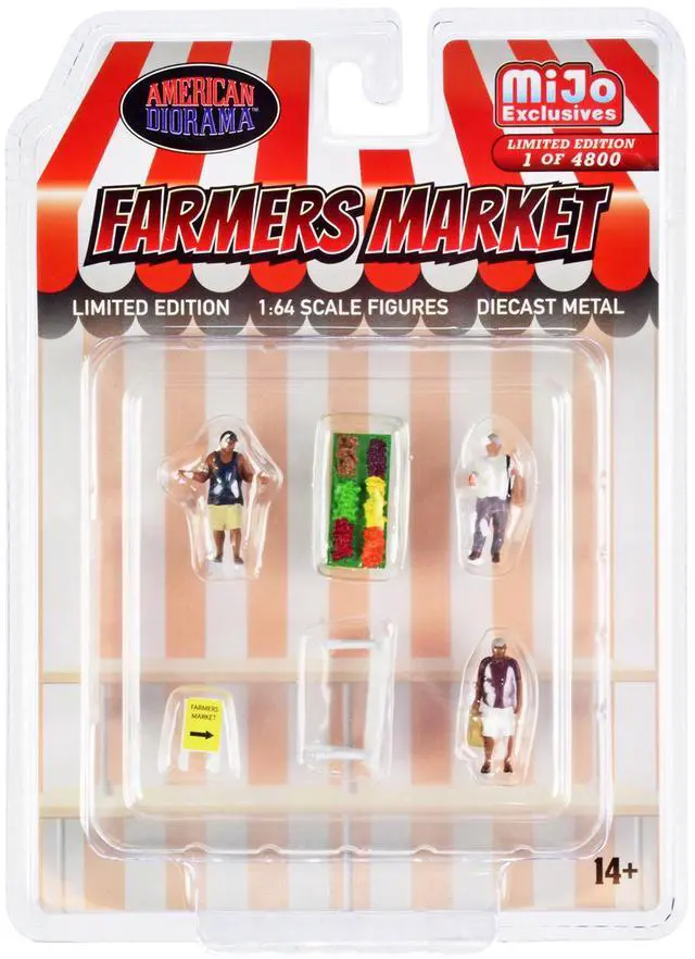 Alt view image 4 of 4 - "Farmers Market" 6 piece Diecast Set (3 Figures and 3 Accessories) Ltd Ed to 4800 pcs for 1/64 Scale Models by American Diorama