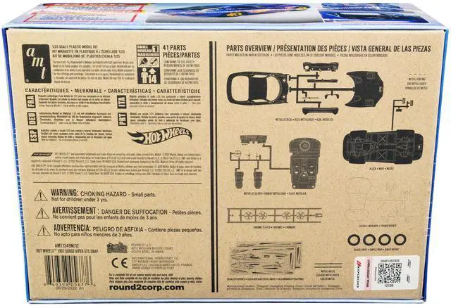 Alt view image 8 of 8 - Skill 1 Snap Model Kit 1997 Dodge Viper GTS "Hot Wheels" 1/25 Scale Model by AMT