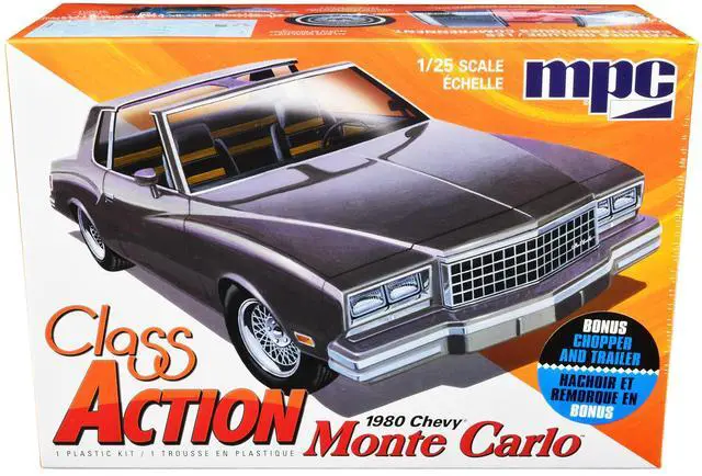 Alt view image 9 of 10 - Skill 2 Model Kit 1980 Chevrolet Monte Carlo "Class Action" With Motorcycle And Trailer (Skill 2) 1/25 Scale Model Car By Mpc