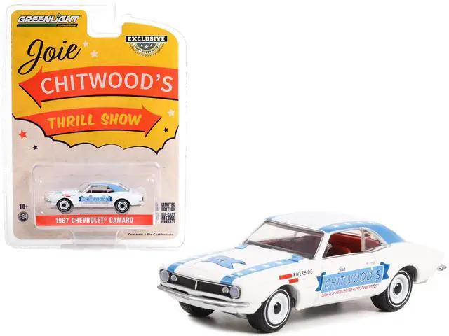 Alt view image 4 of 4 - 1967 Chevrolet Camaro White w/Blue Stripes "Joie Chitwoods Thrill Show" "Hobby Exclusive" 1/64 Diecast Model Car by Greenlight