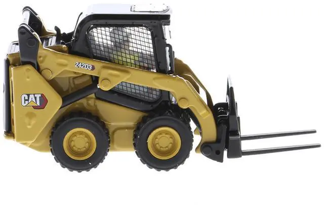 Alt view image 6 of 11 - CAT Caterpillar 242D3 Wheeled Skid Steer Loader w/Work Tools and Operator Yellow 1/50 Diecast Model made by Diecast Masters