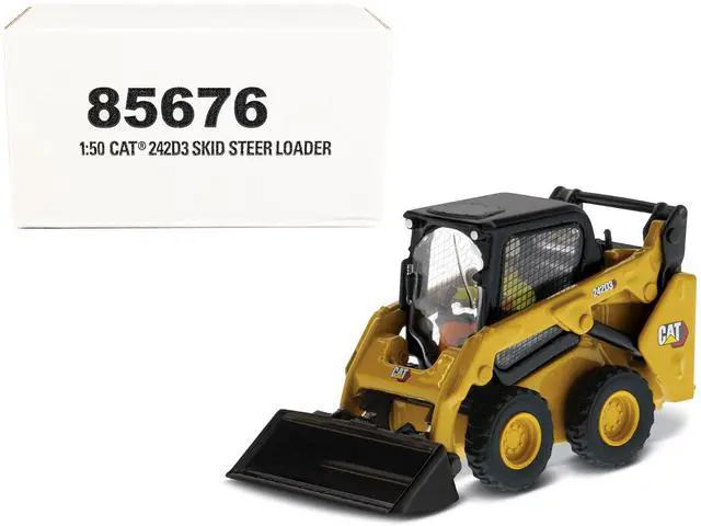Alt view image 7 of 11 - CAT Caterpillar 242D3 Wheeled Skid Steer Loader w/Work Tools and Operator Yellow 1/50 Diecast Model made by Diecast Masters