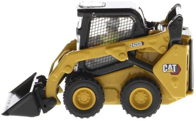 Alt view image 9 of 11 - CAT Caterpillar 242D3 Wheeled Skid Steer Loader w/Work Tools and Operator Yellow 1/50 Diecast Model made by Diecast Masters
