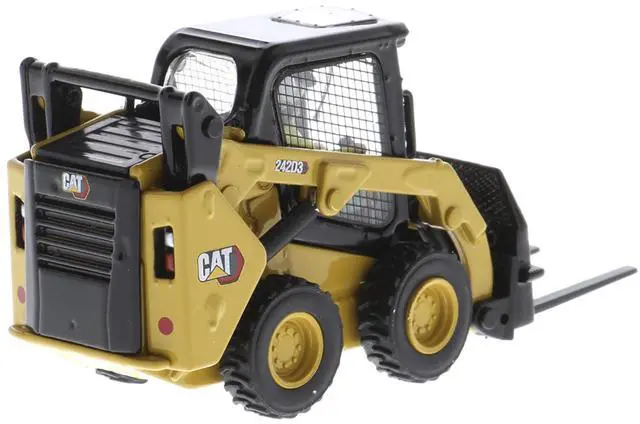 Alt view image 10 of 11 - CAT Caterpillar 242D3 Wheeled Skid Steer Loader w/Work Tools and Operator Yellow 1/50 Diecast Model made by Diecast Masters