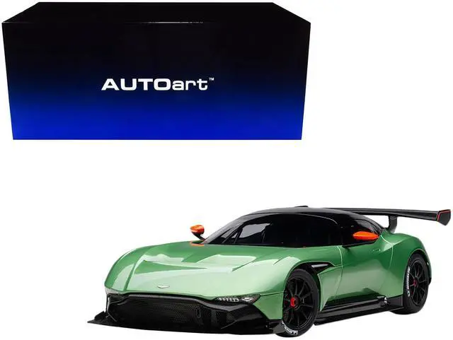 Alt view image 6 of 7 - Aston Martin Vulcan Apple Tree Green Metallic with Orange Accents and Carbon Top 1/18 Model Car by Autoart
