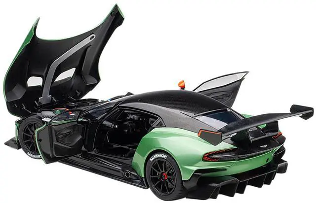 Alt view image 5 of 7 - Aston Martin Vulcan Apple Tree Green Metallic with Orange Accents and Carbon Top 1/18 Model Car by Autoart