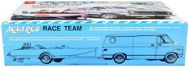 Alt view image 6 of 8 - Skill 2 Model Kit Chevrolet Custom Van with Drag/Ski Boat and Trailer "Aqua Rod Race Team" 1/25 Scale Model by AMT